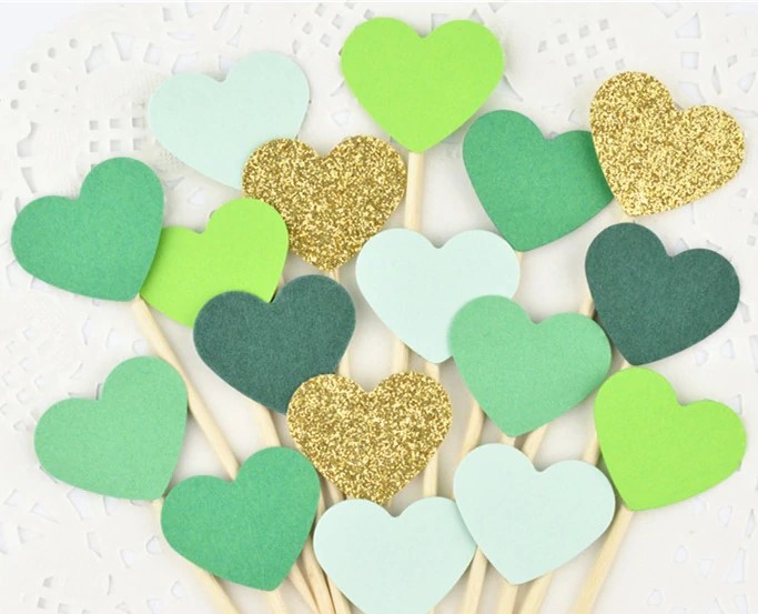 40pcs-glitter-Gold-green-hearts-Cupcake-Toppers-wedding-food-toothpicks-birthday-baby-bridal-shower-party-food (2)